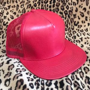 Red faux leather SnapBack